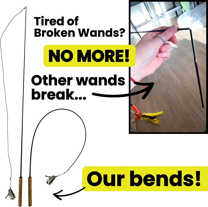 Forever Stick and 3 Strings including Chew Proof Metal Wire - The Unbreakable Cat Wand Toy, Durable Cat Toy Wand, Extra Long Cat String Toy, Cat Fishing Pole Toy for Bored Indoor Adult Cats, Stick Toy - Image 3