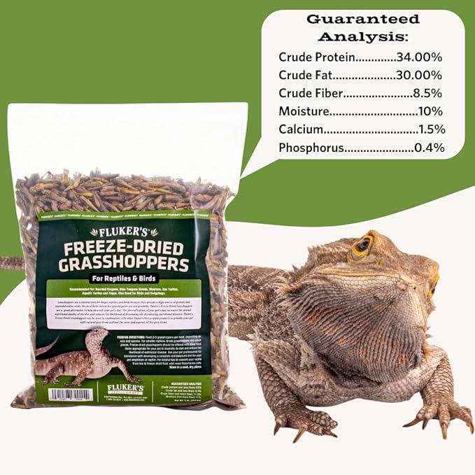 Fluker's Freeze Dried Grasshoppers for Reptiles, Packed with Protein and Essential Nutrients, 1 lb. Value Pack
