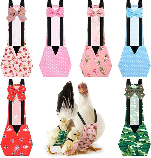 6 Pcs Chicken Diapers for Indoor Chickens Reusable Washable Duck Diapers with Bowtie Adjustable Ducklings Pet Poultry Potty Training Clothes for Rooster Chicken Geese(Cute,M)