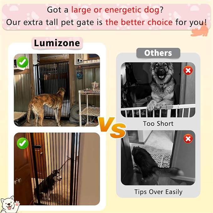 Lumizone Extra Tall Cat Gate 61.02" High Pressure Mounted Extra Wide 2025 New (17 Sizes) 1.37" Gap No Drilling Auto-Close One-Handed Operation Tall Pet Gate for Dogs(Black, 61.02" H x 29.92"-38.38" W)