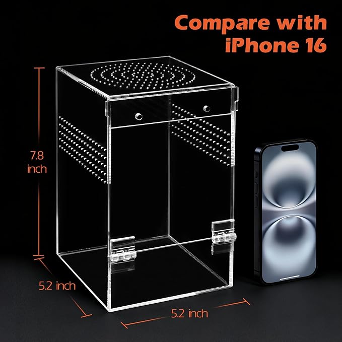 AZV Large Jumping Spider Enclosure Clouds Kit,Escape Proof Praying Mantis Habitat,Magnetic Front Door Tarantula Cribs Ventilation Spider Cage,Transparent Acrylic Reptile Tank,Bug Terrarium,Snail House