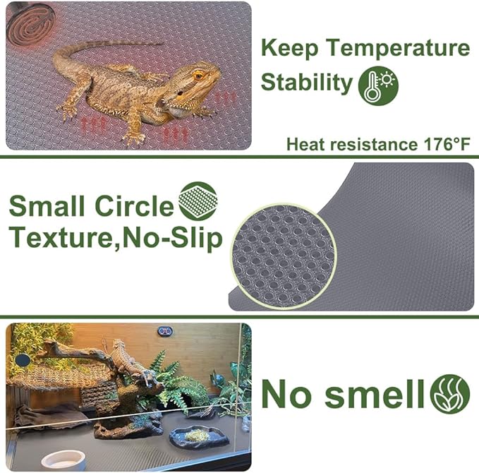 24 × 118" Large Reptile Carpet,Bearded Dragon Tank Accessories,Reptile Mat, Leopard Gecko Substrate,Bearded Dragon Tank Flooring,Snake,Tortoise Bedding(24 "× 118 ", 1 PCS Grey Thicker Mat)