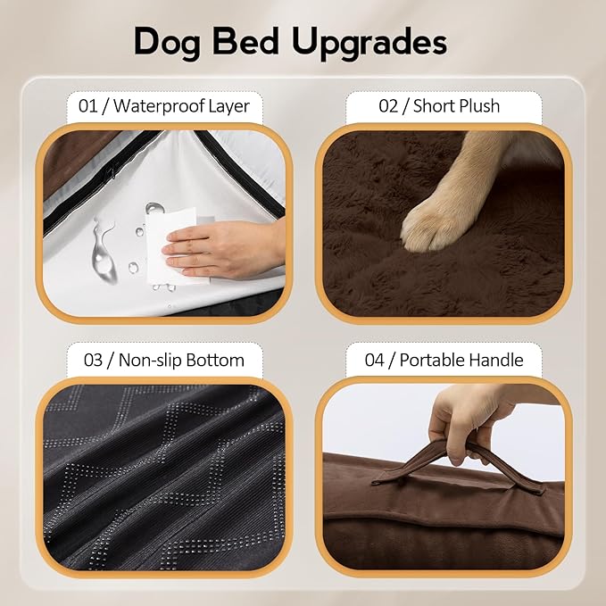 MEKIY Large Dog Bed - XL Orthopedic Egg-Crate Memory Foam Dog Beds with Removable Washable Cover, Waterproof Pet Beds with Non-Slip Bottom, Brown
