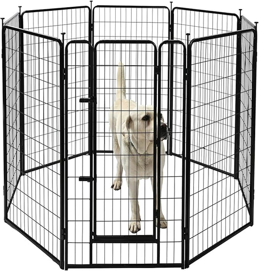 Amazon Basics Dog Playpen, 8 Panels Metal Fence with Door, Foldable for Indoor and Outdoor Use, Suitable for Small to Medium Sized Dogs, 48 Inch Height, Black