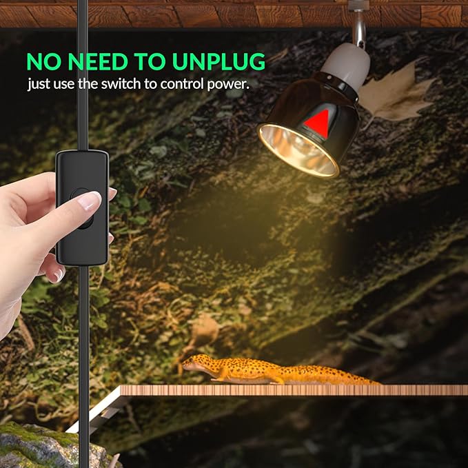 GlowUp Reptile Heat Lamp Fixture 3.5 Inch Deep Dome with Switch, Small Heat Lamp for Lizards and Small Aquariums, E26 Socket AC110-130V, Ideal for Reptile Terrariums and Aquarium Heaters