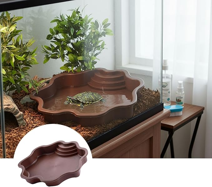Pet Bathing Tub with Accessory Ramp - Reptile Soaking Container with Climbing Feature