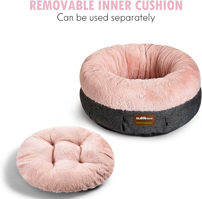 ClevaHome Cozy Cat Bed - Ultra-Soft Plush Pet Bed with Raised Sides and Anti-Slip Base, Comfortable Round Bed for Small Pets up to 11 lbs