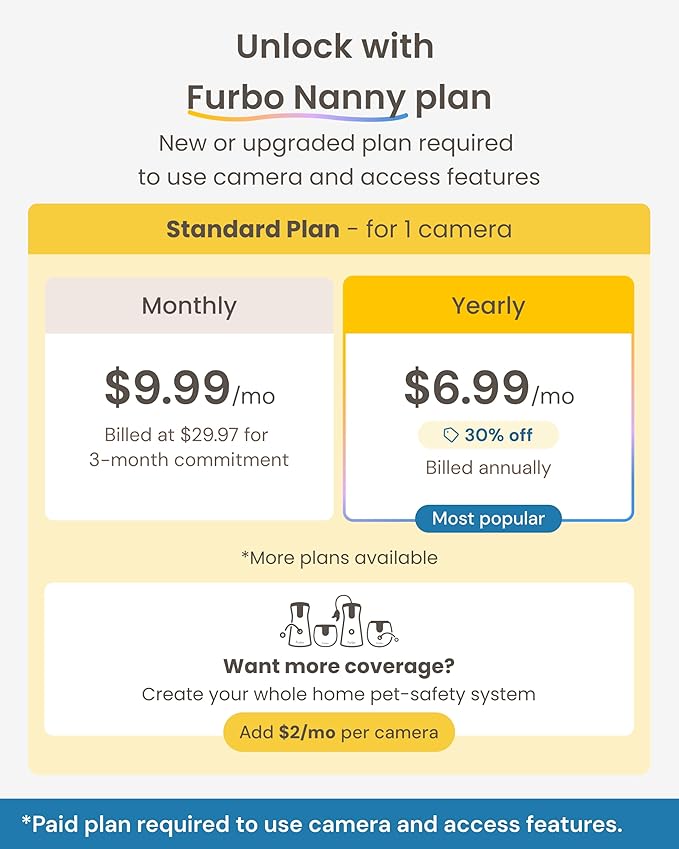 Furbo 360° Dog Camera + Mini 360° Cam [New Subscription Required at Setup] 2-Camera Bundle Nanny Pro Subscription: Dog Safety Alerts, Pet Camera with Speaker, Phone App & Night Vision