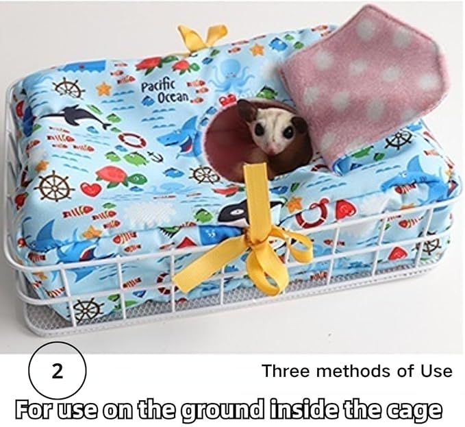 Rat Hammock for Cage Chew Proof Rat Toys Warm Bed, Small Animal Hanging Iron Basket Ferret Cage Accessories and Habitats Removable Nest Mat for Hamster, Sugar Glider, Hedgehog (White Iron,Monkey)