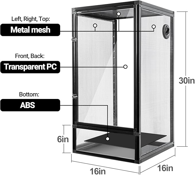 REPTI ZOO 16" x 16" x 30" Front Opening Chameleon Cage with 3-Sided Metal Mesh, 34 Gallon Screen Vertical Terrarium with Background Sticker, Tall Enclosure for Chameleon, Tree Frog, Arboreal Reptiles