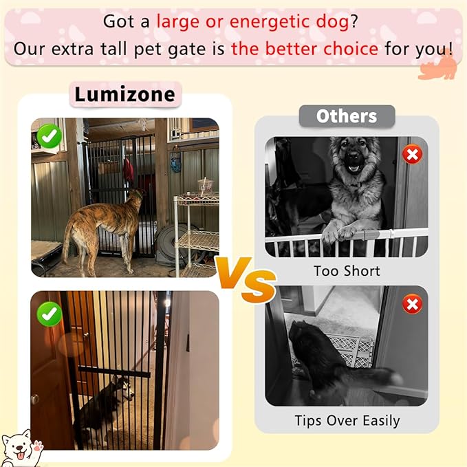 Lumizone Extra Tall Pet Gate 55.12" High Pressure Mounted 38.39"-59.24" Extra Wide (9 Sizes) 1.37" Gap for Cat Dog Stairs Doorway Hallway No Drilling Auto-Close (30.12"-59.24" W, Cream White)