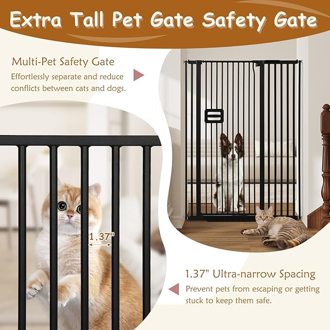 55'' Extra Tall Cat Gate, 38.6"-42.5" Wide Auto Close Tall Pet Gate for Doorways, Pressure Mounted High Dog Door Gate No Drilling Cat Fence Safety Baby Gate for Stairs, Doorways, Black