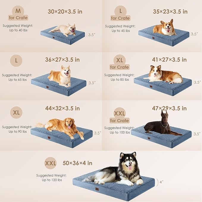 EHEYCIGA Orthopedic XXL Dog Beds for Jumbo Dogs with Removable Washable Cover,Spa Blue, 50x36
