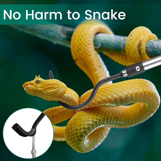 Snake Hook, 35"-65" Reptile Snake Hook Heavy Duty Long for Ball Python Rattlesnakes Rattle Copperhead Removal with Sponge Grip and Stainless Steel Rubber Tip Hook