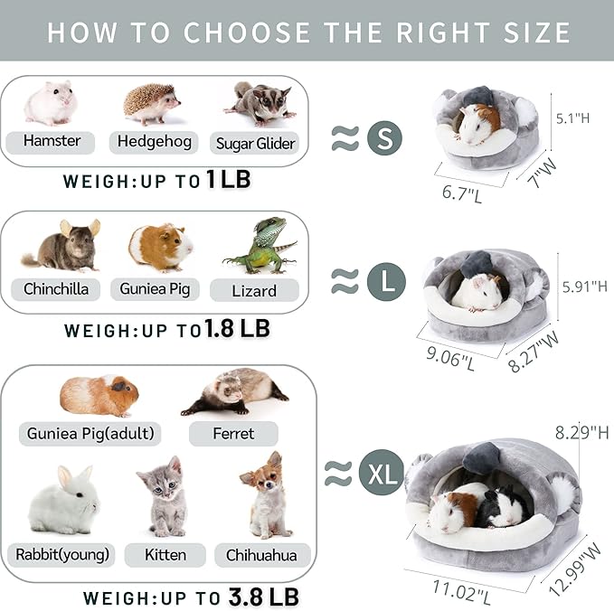 JanYoo Hamster Guinea Pig Supplies Bed Accessories House Hedgehog Cage Supplies Chinchilla Ferret Rat Gerbil (S,Koala)
