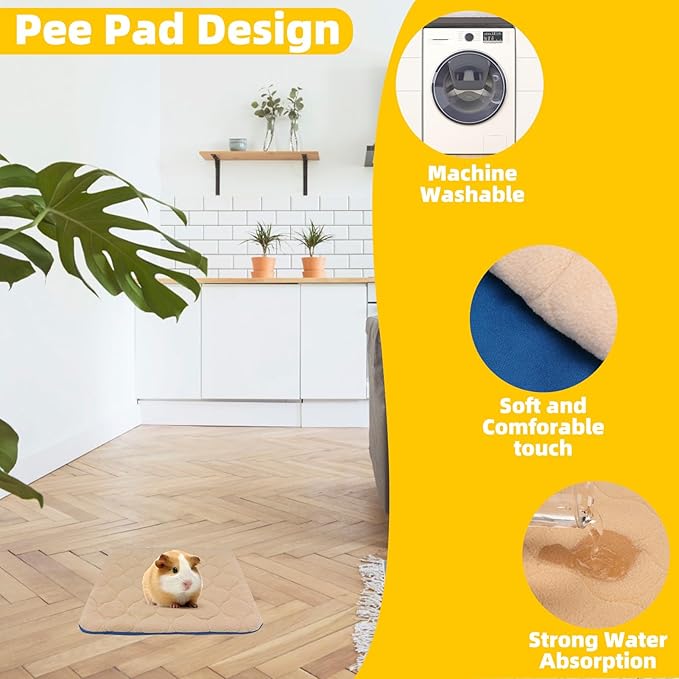PAWCHIE Guinea Pig House Hide - Wooden Hideout for Chinchilla Small Animals, Habitat with Windows Guinea Pig Hamster Rat Living, Rectangular Hut with Pee Pad