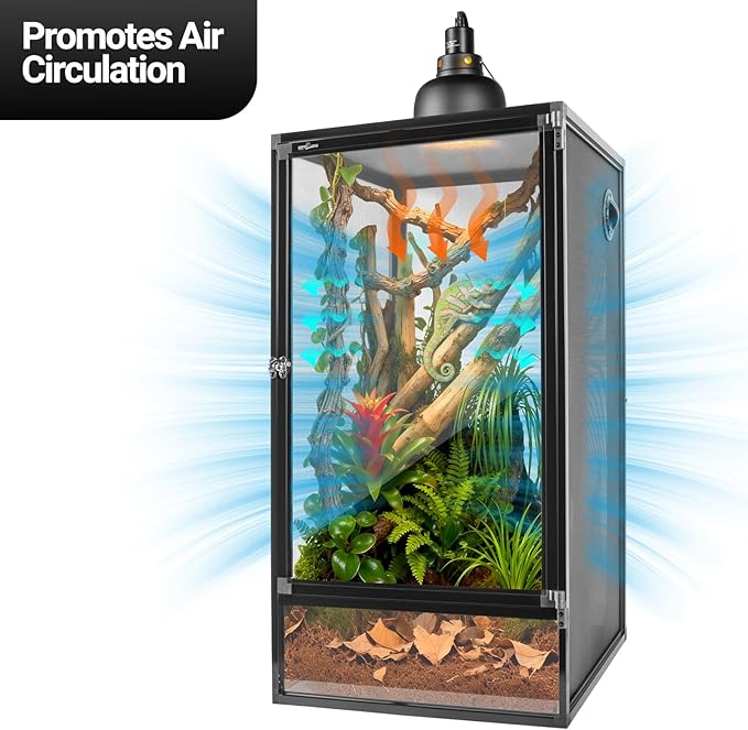 REPTI ZOO 16" x 16" x 30" Reptile Tank, Deluxe Foldable Screen Cage, 34 Gallon Vertical Terrarium with Fogger & Cable Pass, Tall Enclosure for Chameleon, Tree Frog, Crested Gecko, Arboreal Reptiles