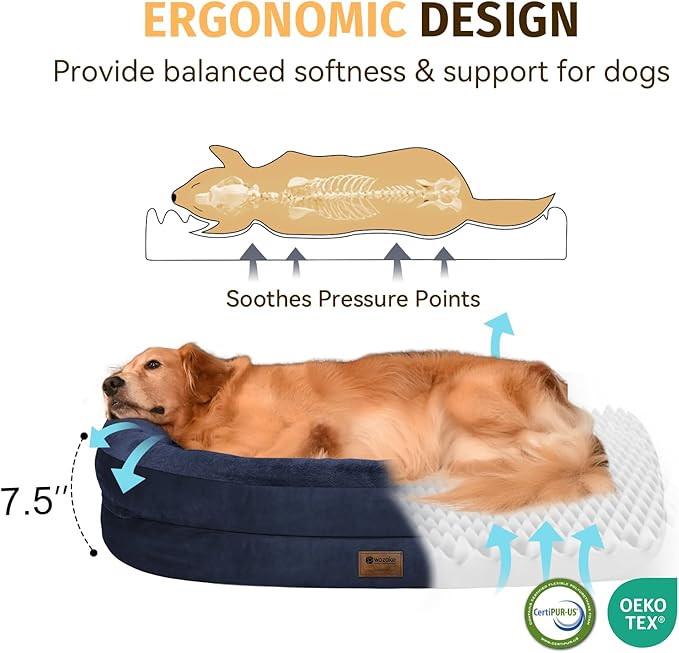 Orthopedic Dog Bed for Large Dogs, Waterproof Dog Bed for Large Size Dogs with Bolsters, Egg Crate Foam Sofa Bed with Washable Removable Cover & Non-Slip Bottom, Navy