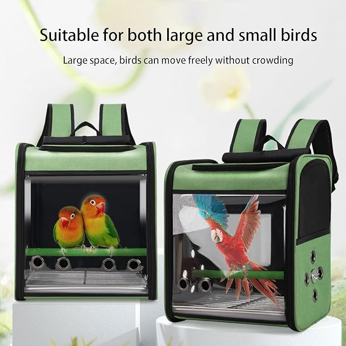 Bird Stroller Bird Backpack Carrier with Perch 14 * 11 * 16in Panoramic View with 3 Side Vents Removable Tray for Conures Parakeet Budgie (Pink)