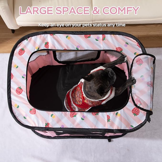 Dog and CAT pop Play Pen,Pets Houses for Dogs and Cats,Indoor&Outdoor Exercise Pen Dog Tent Puppy Playground Large (L, Pink)