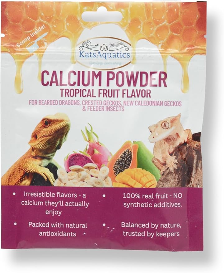 Calcium Powder - Tropical Fruit Flavor - for Lizards, Bearded Dragons, Crested Geckos, and Feeder Insects. Nutritious, 100% Natural, Tasty