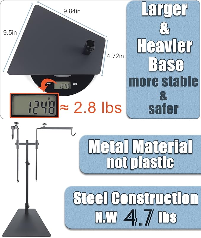 Dual Reptile Heat Lamp Stand for Light Fixtures - Adjustable Height 14.4"-36.2" Metal Holder - Floor Light Stand for Terrarium & Tank