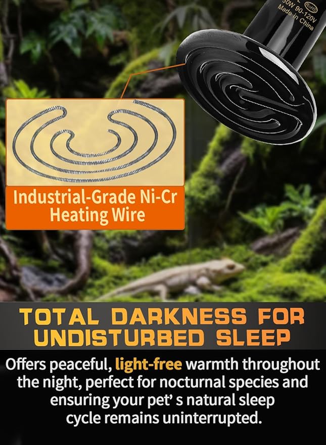 WUHOSTAM 50W 2 Pack Ceramic Heat Lamp,Black Infrared Bulb Emitter Lamp for Pet Coop Heater Reptile Chicken Lizard Turtle Brooder Bulb Temperature Adjustable No Harm No Light ETL Listed