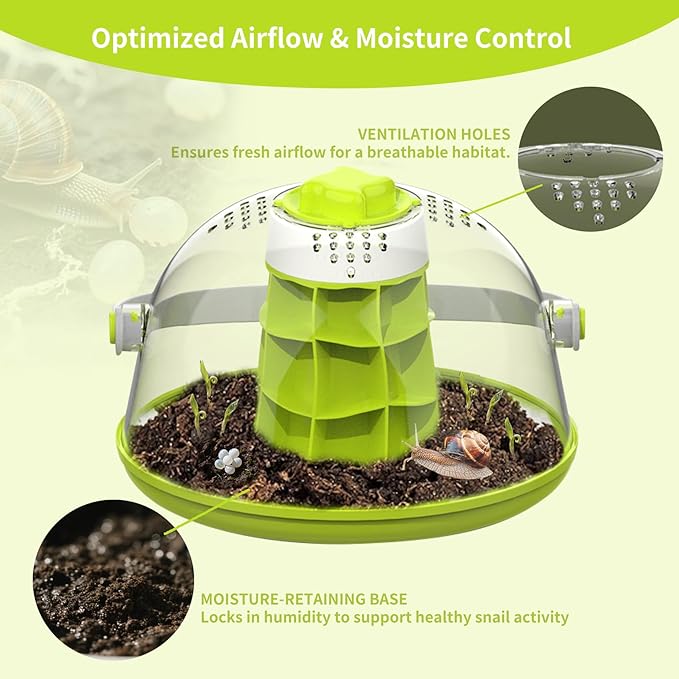 Small Animal Carrier — Round Transparent Snail Terrarium Kit for Kids, Portable Insect Habitat with Air Vents, Removable Base & Handle for Snails, Beetles, Spiders, Ladybugs