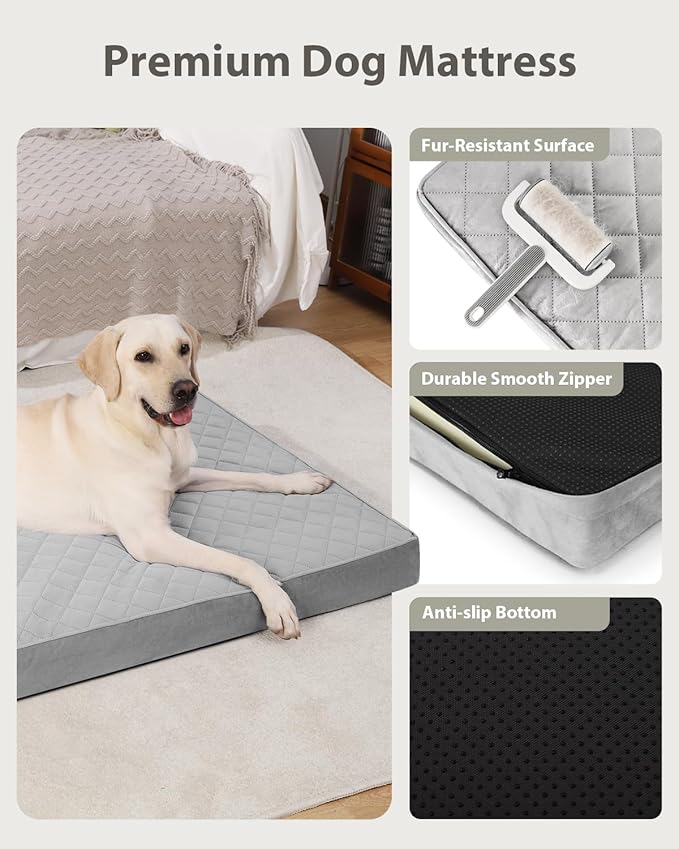 NUPIDA Orthopedic Dog Beds for Extra Large Dogs Waterproof with Removable Washable Cover and Non-Slip Bottom, 47x29 Inch, Light Gray