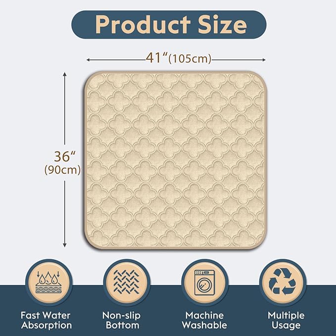 FunFurry Washable Pee Pads for Dogs - 2 Pack Reusable Waterproof Puppy Training Pads, Super Absorbent with Dog Paw Shape Non-Slip Backing (Cream, 36" X 41" - 2 Pack)