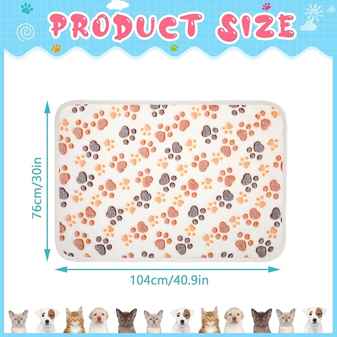Tatuo 4 Pcs Dog Blanket for Pet Cat Blankets Indoor Puppy Teething Stuff Toys Paw Print Fleece Blanket Warm Sleep Mat for Guinea Pig Cage(White,X-Large(41 x 30 Inch),Square)