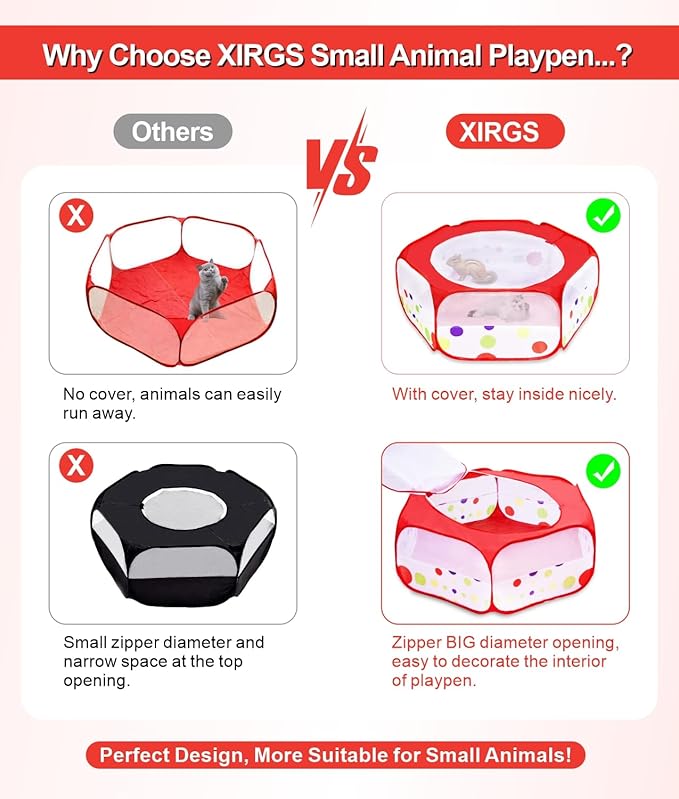 Small Animal Playpen with Cover, Portable Pop Up Pet Enclosure for Rabbits, Guinea Pigs, Hamsters, Chinchillas, Ferrets & Kittens, Indoor Outdoor Waterproof Play Pen, Cage Tent & Chick Brooder Box