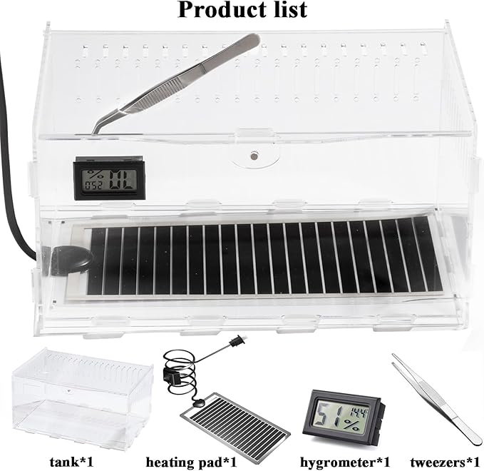 Pet Terrarium Set, Acrylic Reptile Tank with Heating Pad and Hygrometer, Clear Rectangular 12x8x6Inches, Waterproof Modern Design for Small Pets