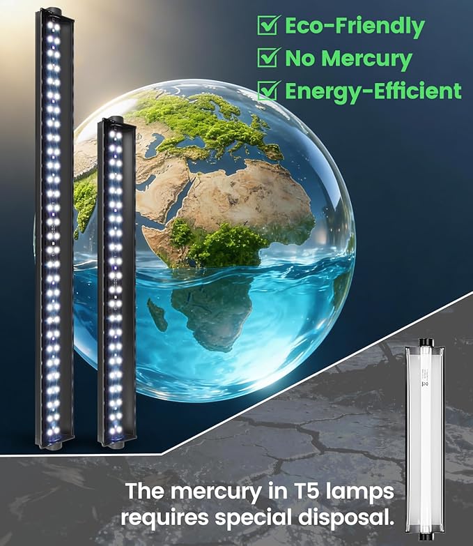 12W T5 UVB LED Reptile Light – High Output UVA UVB Light for Bearded Dragon, T5 10.0 UVB Reptile Light Fixture (19.6")