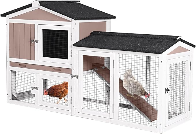 Chicken Coop Outdoor, Wooden Chicken House with Leakproof Tray and Waterproof Roof, Small Chicken Coops for 2 Chickens, Duck House, Rabbit Hutch (Brown)