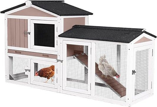 Chicken Coop Outdoor, Wooden Chicken House with Leakproof Tray and Waterproof Roof, Small Chicken Coops for 2 Chickens, Duck House, Rabbit Hutch (Brown)