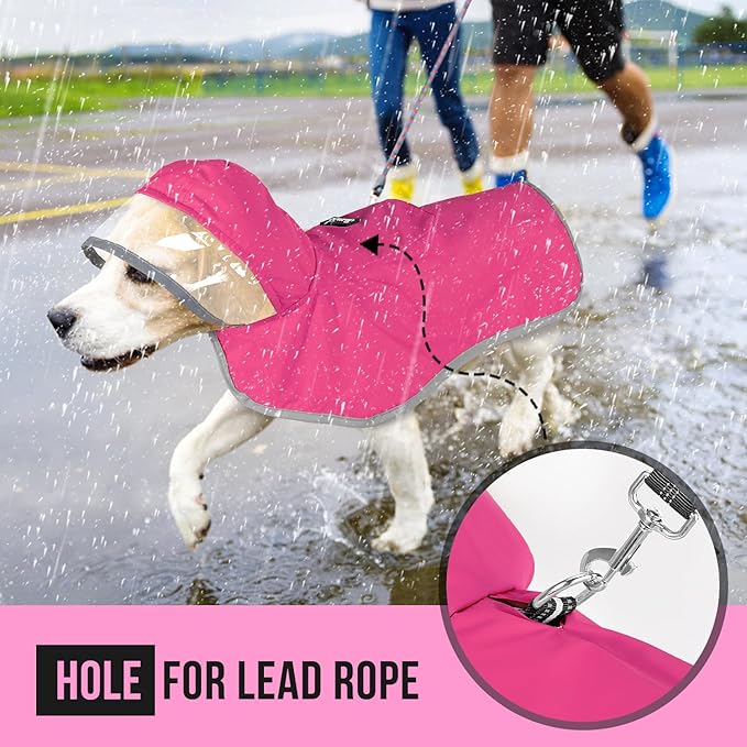 Lukovee Dog Raincoat, Adjustable Dog Rain Jacket with Clear Hooded Double Layer for Large Medium Small Dogs Puppies, Waterproof Rain Coat Poncho with Reflective Storage Pocket & Rim (Fuchsia,XXL)