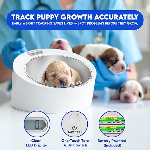 Neonatal Puppy Scale with Stainless-Steel Bowl - Digital Weight Scale for Newborn Puppies, Kittens & Small Pets, Designed to Track Growth and Feeding Progress (Multi-use)