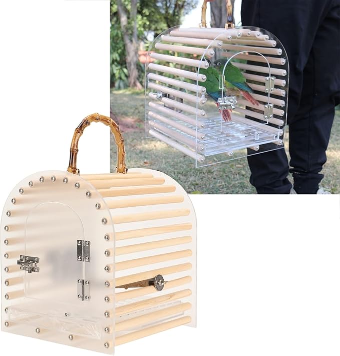 Lightweight Bird Travel Bag Portable Bird Cage Escape Portable Travel Bird Carrier Circular Arc Small Transparent Acrylic Travel Bird Carrier for Bird Parakeets