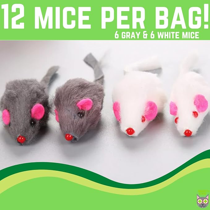 Smokey's Stash Rabbit Fur Mouse Cat Toy 12 per Pack White and Gray Fuzzy Toys for Cats with Rattle Realistic Fake mice (12) - Image 4