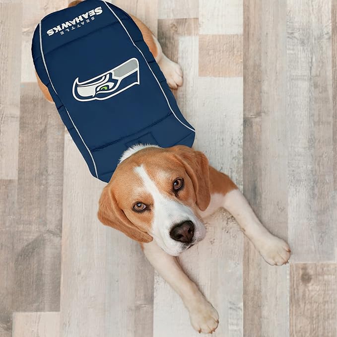 NFL Seattle Seahawks Puffer Vest for Dogs & Cats, Size Medium. Warm, Cozy, and Waterproof Dog Coat, for Small and Large Dogs/Cats. Best NFL Licensed PET Warming Sports Jacket