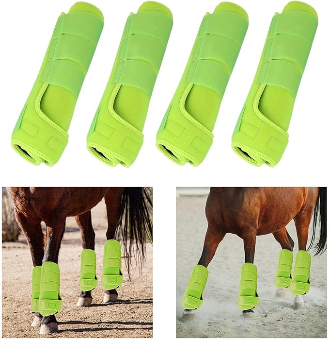 Generic 4Pcs Horse Boots Leg Protectors Adjustable Comfortable Neoprene Reusable Breathable Horse Protectors Equipment Set, Light Green, S