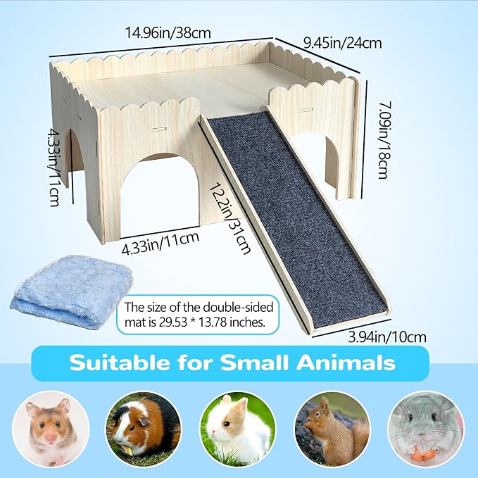 kathson Large Guinea Pig Hideout, Upgraded Guinea Pig Castle with Anti-Slip Ramp Detachable Hamster Hiding Hut Small Animal House for Hamsters Chinchillas Bunny
