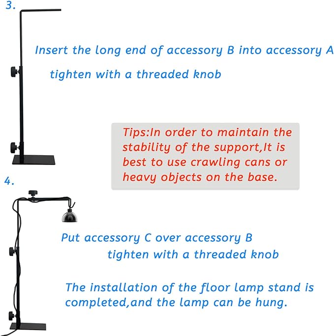 kathson Reptile Lamp Stand Adjustable Metal Floor Lamps Bracket Reptiles Tank Heating Light Support for Bearded Dragon Snakes Tortoise Lizards Frog Hermit Crab (1 PCS)