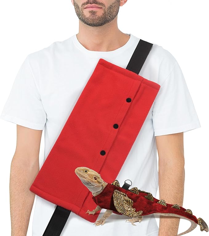 Bearded Dragon Leash and Harness Set, Beardie Carrier, Lizard Adjustable Harness with Leather Wings and Sling Bag, Reptile Small Pet Backpack Batwing Accessories (Red)