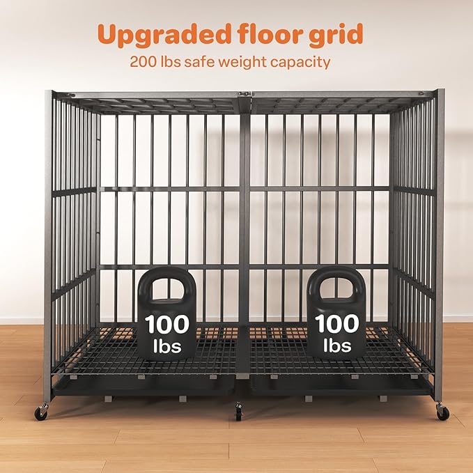 54 in Heavy Duty Dog Crate for Large Dogs, Dog Kennel Indoor with Removable Tray and Lockable Wheels, Easy to Clean, XL Dog Cage for Large and Medium Dogs