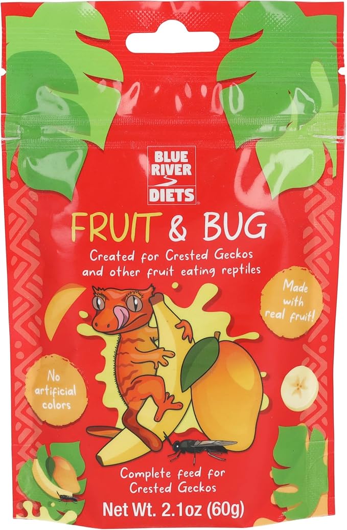 Blue River Diets Crested Gecko Diet | Fruit & Bug | All Natural Low Fat Complete Gecko Food | 2.1oz