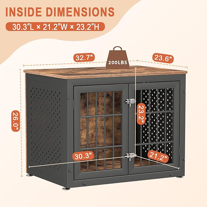 rehomerance 32" Heavy Duty Dog Crate Furniture for Small and Medium Dogs, Metal Kennel for High Anxiety Dogs, Chew Proof Pet Cage Indoor, Decorative Dog Kennel End Table