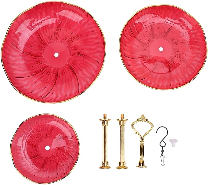 SUNGOOYUE Hanging Bird Feeder for Outdoor Use, Practical Bird Bath with 3-Tier Hanging Bowl, Holds Up to 4.5 Kg of Food, Improves The Watching Experience in Your Garden (Red)