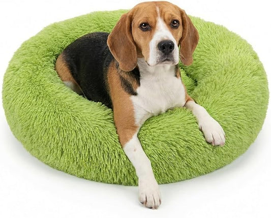 Calming Dog Bed for Medium Dogs Washable Donut 30 inches Anti-Slip Pet Bed,Round Fluffy Plush Faux Fur Cat Bed,Fits up to 45 lbs Pets,Grey